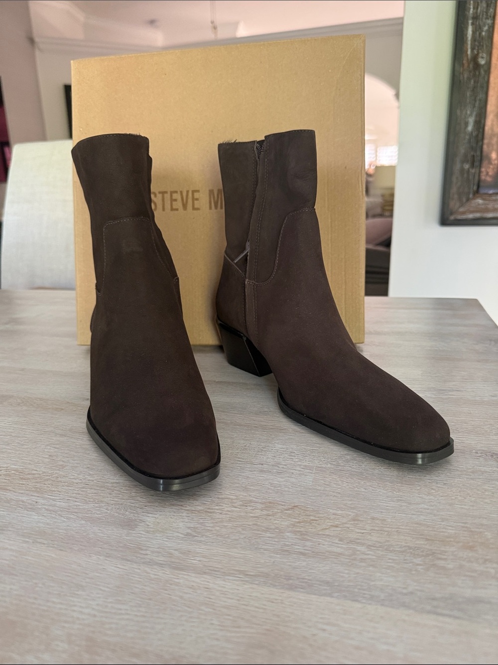 Steve Madden Dark Brown Suede Western Ankle Boots